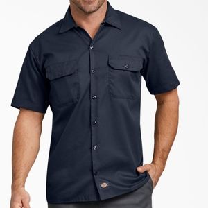 Dickies Short Sleeve Button Down Work Shirt Navy Blue